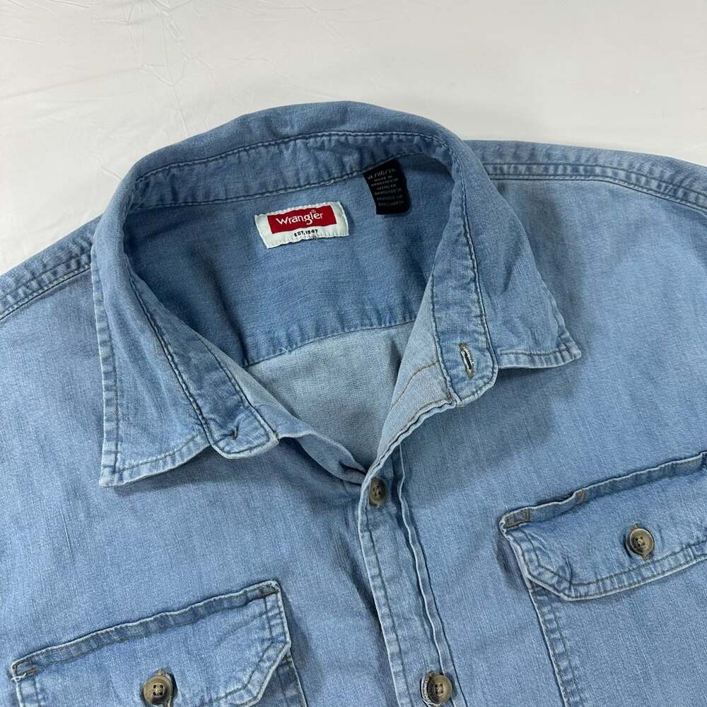 Wrangler Denim Chambray Shirt Mens Long Sleeve Button Up Size XL
